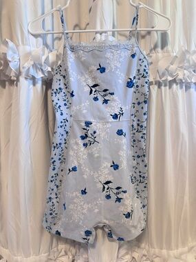 wild fable Light Blue Floral Romper with Blue Rose Print